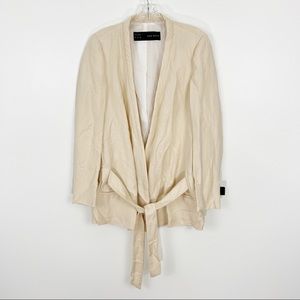 Zara Basic Linen Blend Blazer Tie Front NWT